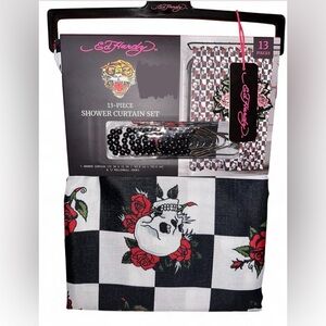 Ed Hardy 13 Piece Shoulder Curtain Set, checkered Skulls